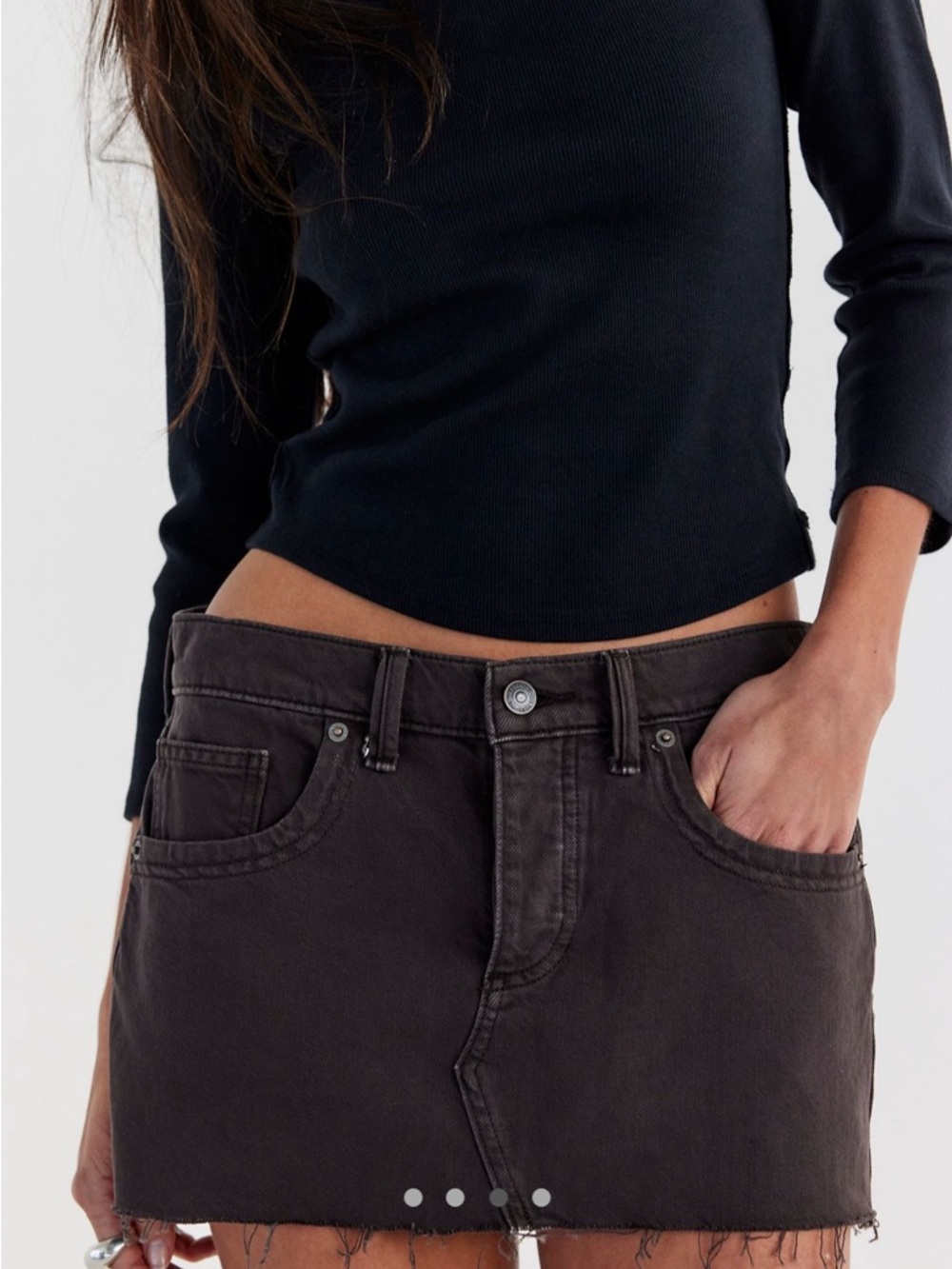 Free People Dark Brown Denim Mini Skirt